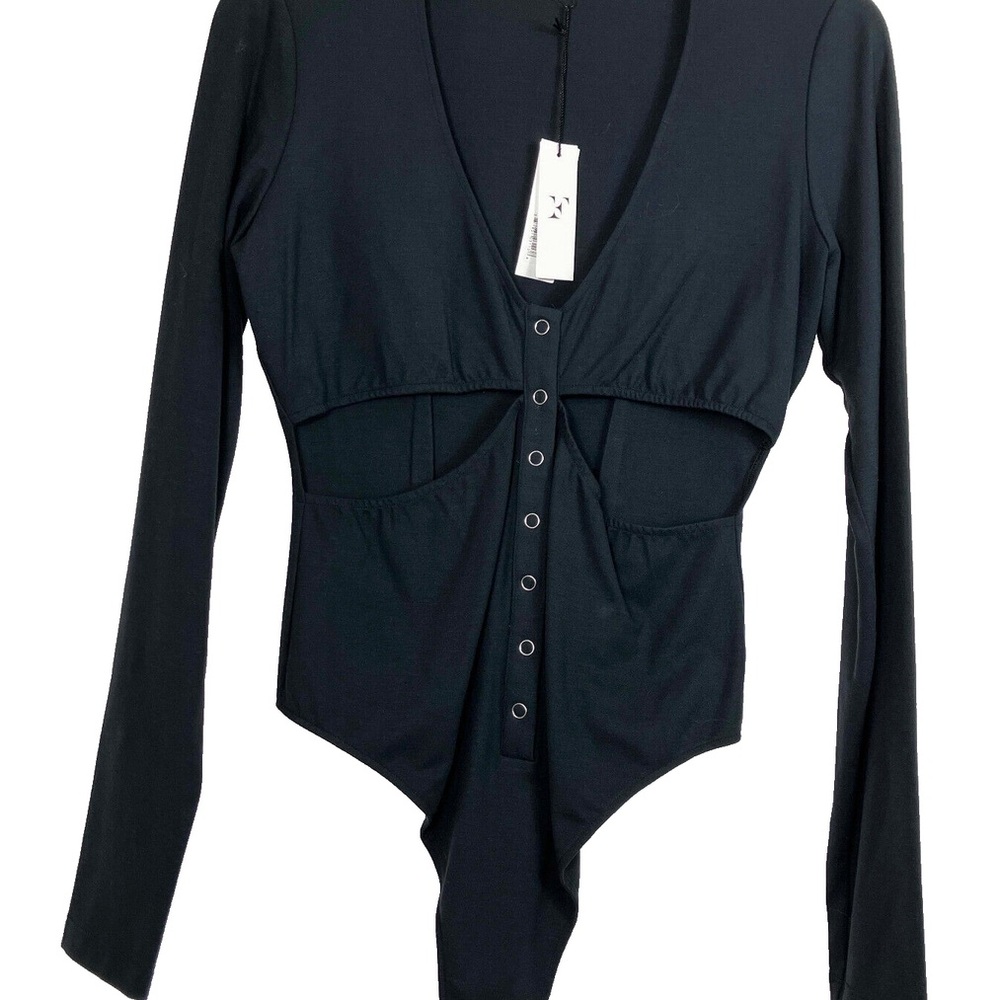 Fleur du Mal Black Cut Out  Long Sleeve Bodysuit